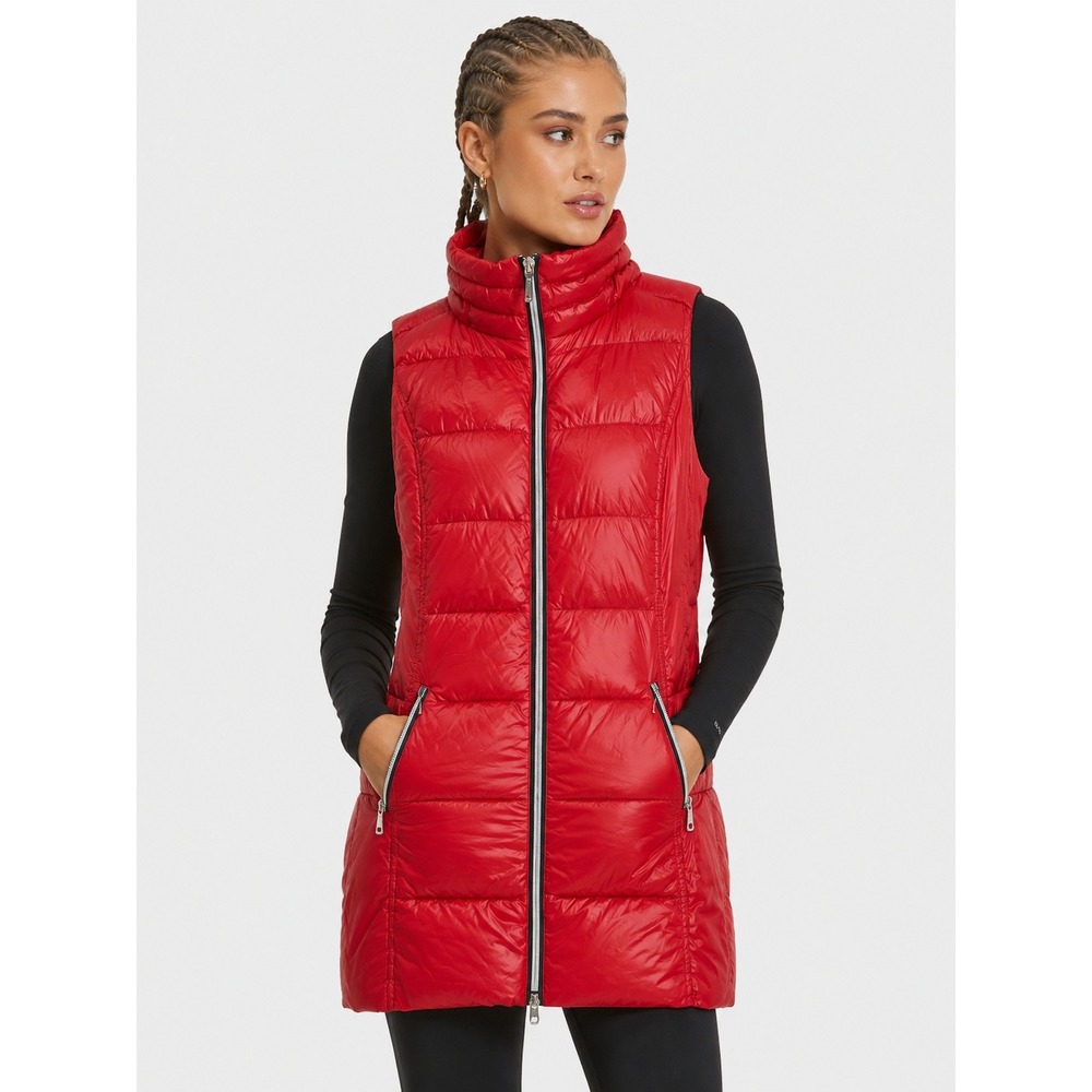 My Anorak Red Longline Quilted Puffer Vest Down Fill Sleeveless Jacket L